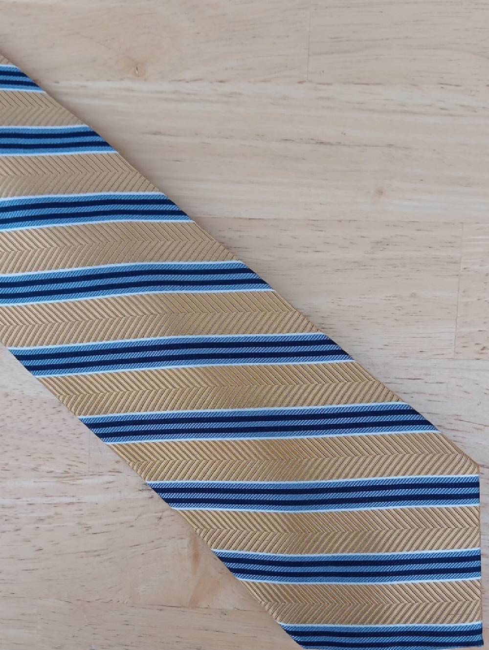 Jos. A. Bank Gold Herringbone Weave Tie with Black and Gray Stripes